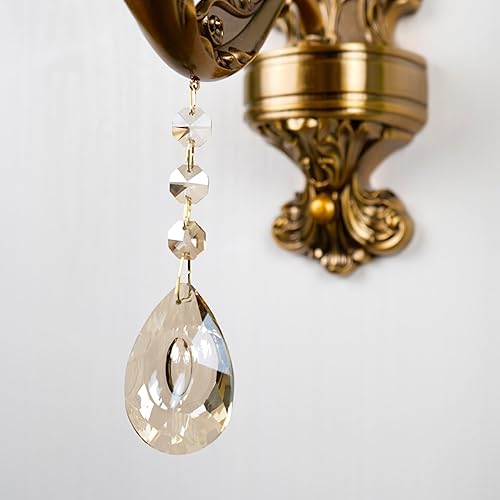 Miniatura 6 de Juego de 2 apliques de pared de cristal, lámpara de pared de latón antiguo, lámpara de pared floral de cristal para entrada, dormitorio, pasillo