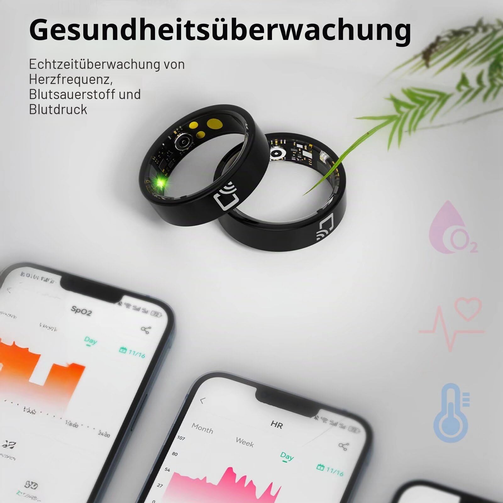 findtime Smart Ring NFC Smartringe für Herren Damen Blutdruckmessung Android IOS Fitness Ring Tracker Fitnessring Schrittzähler SpO2 Schlaftracker Pulsmesser Smartring Smarter Finger Tracking