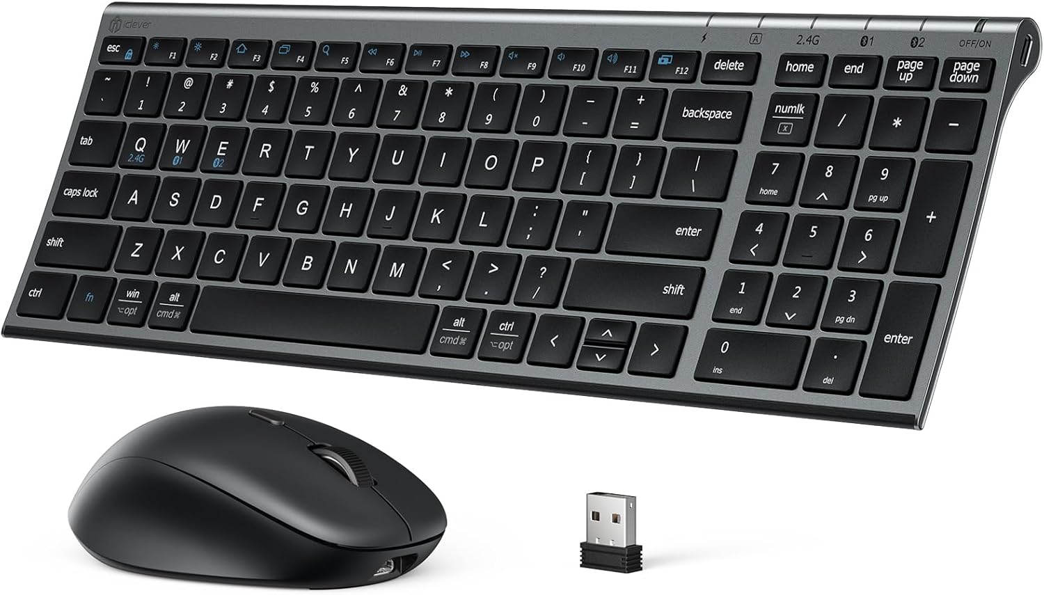 USED SIMILAR TO iClever DK05 Bluetooth Keyboard and Mouse Combo, Multi-Device Wireless Keyboard and Mouse (2.4GHz+Bluetooth), USB-C Rechargeable, Slim Compact Design, Comfortable Typing for PC/Laptop/Windows/Mac