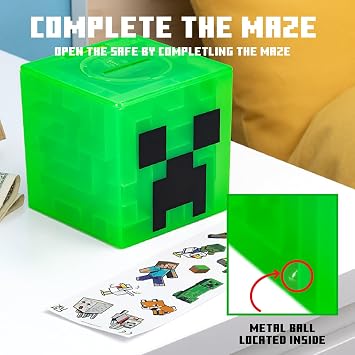Minecraft Creeper Maze Safe Officially Licensed Piggy Bank, Complete the Maze to Unlock Money, Includes Decorative Stickers, Gamer Gift | Paladone