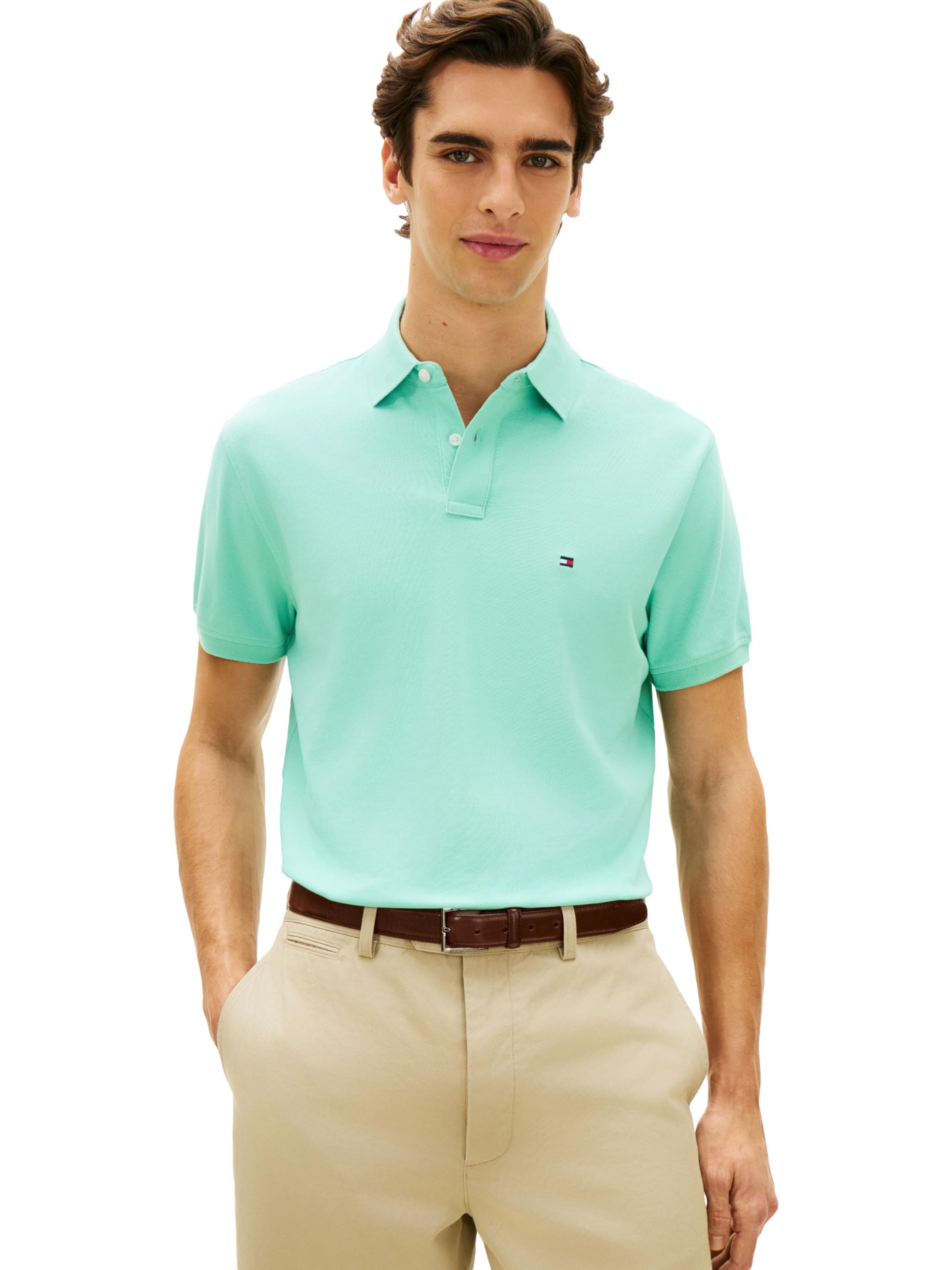 Tommy Hilfiger Men's Short Sleeve Polo Shirts in Classic Fit with Stretch and Organic Pique Cotton