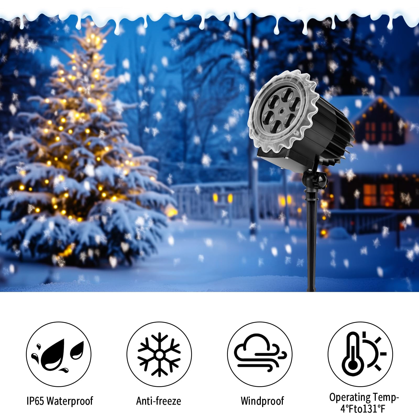 ZWOOS Snowflake Lampy projektorowe na zewnątrz, 9W Super Bright, Lampa z opadami śniegu Projekcja światła nocnego, Świąteczne światła projektora LED Wodoodporne na Boże Narodzenie, Halloween, wesele