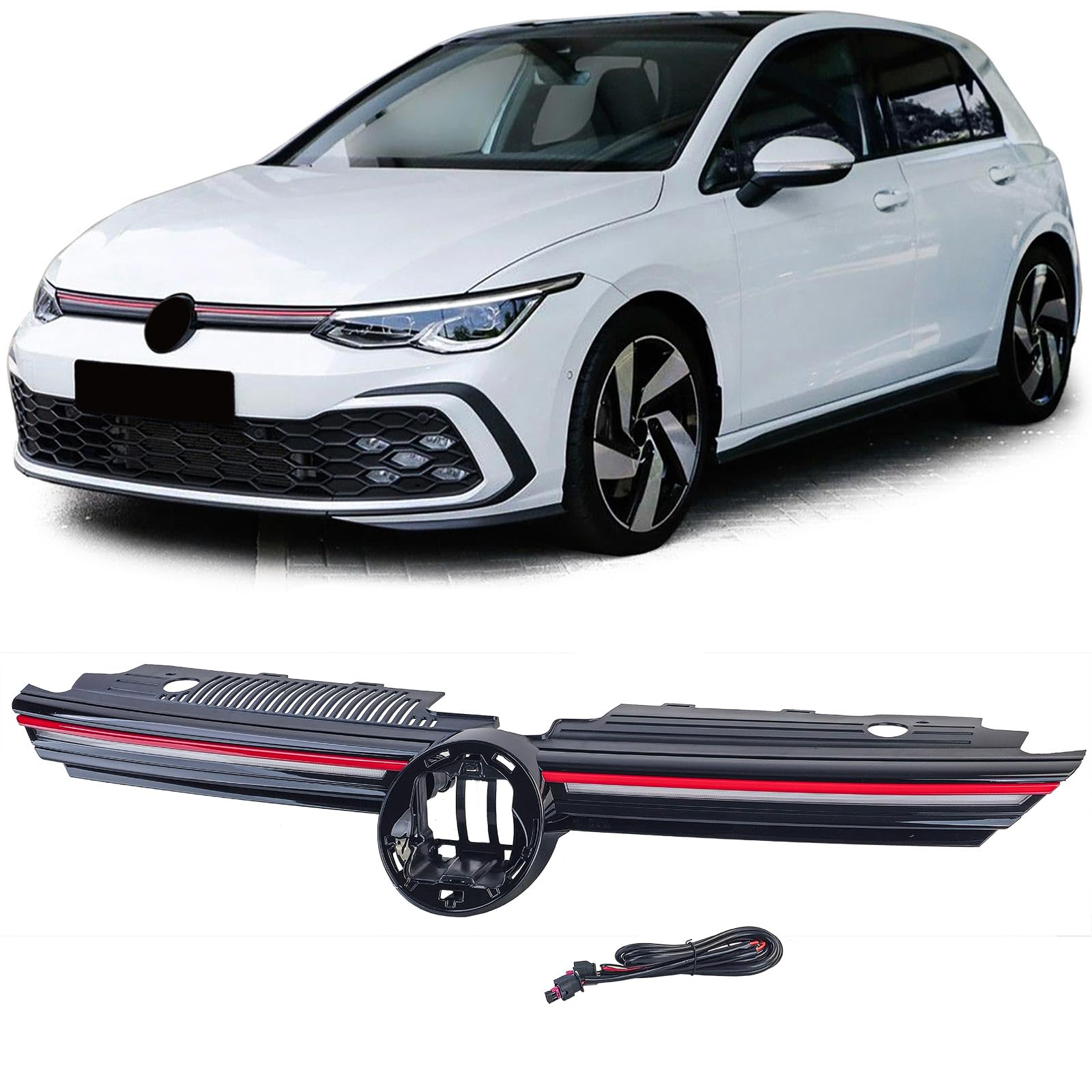 Griglia sportiva con barra rossa illuminata per VW Golf 8 dal 2019