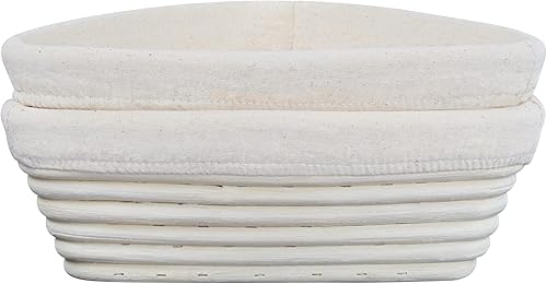 Potted Pans Cesta de pan a prueba de masa madre de ratán, cesta triangular para pan, juego de 2 con forros de tela