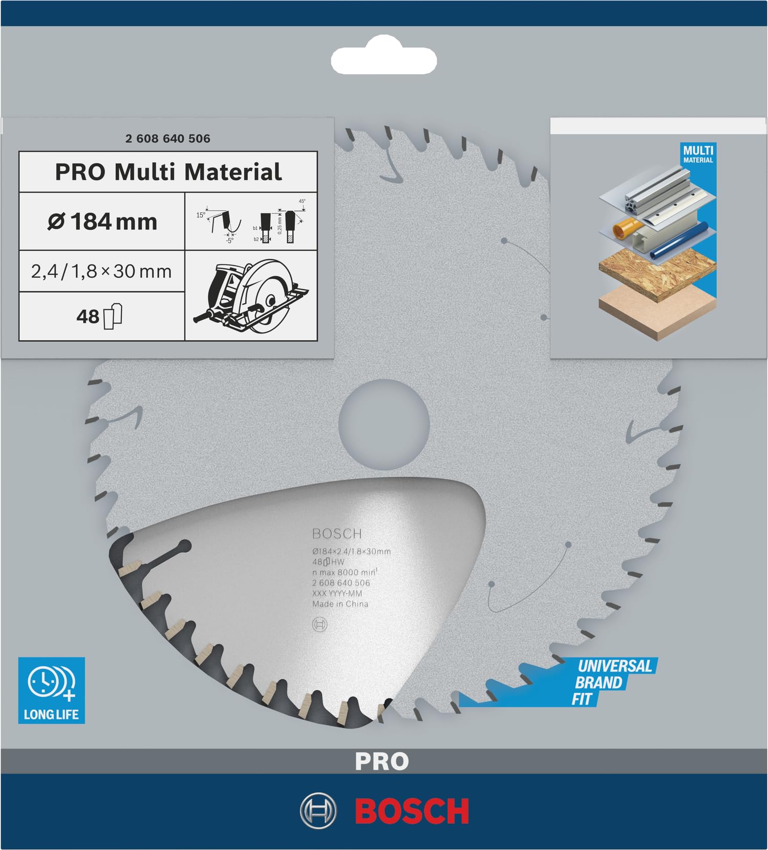 Bosch 1x Lame de scie circulaire PRO Multi Material pour scies portatives filaires (pour Aluminium, Plastiques, Ø mm, Professional Accessoire Scie circulaire portative)