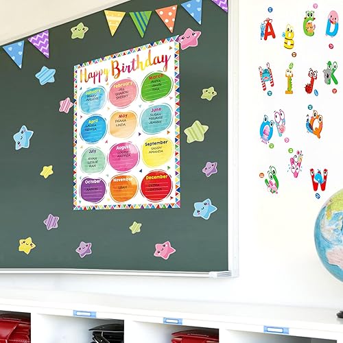 Miniatura 5 de Fancy Land Cartel de feliz cumpleaños de acuarela para decoración de tablón de anuncios de aula, 17 x 22 pulgadas