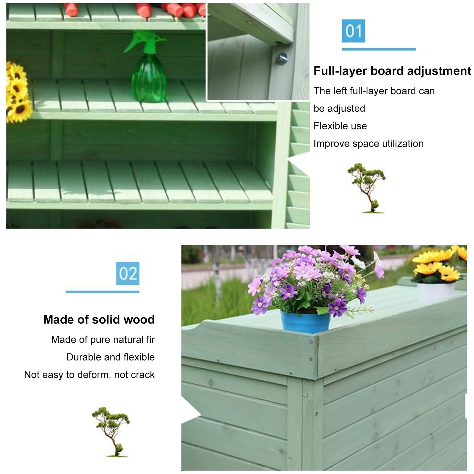 Outdoor-Pflanztisch mit Metallarbeitsplatte - Wasserdichter UV-beständiger Doppeltür-Schuppen, Werkzeugorganizer mit Fächern für Garten, Terrasse & Rasen(Light beige)