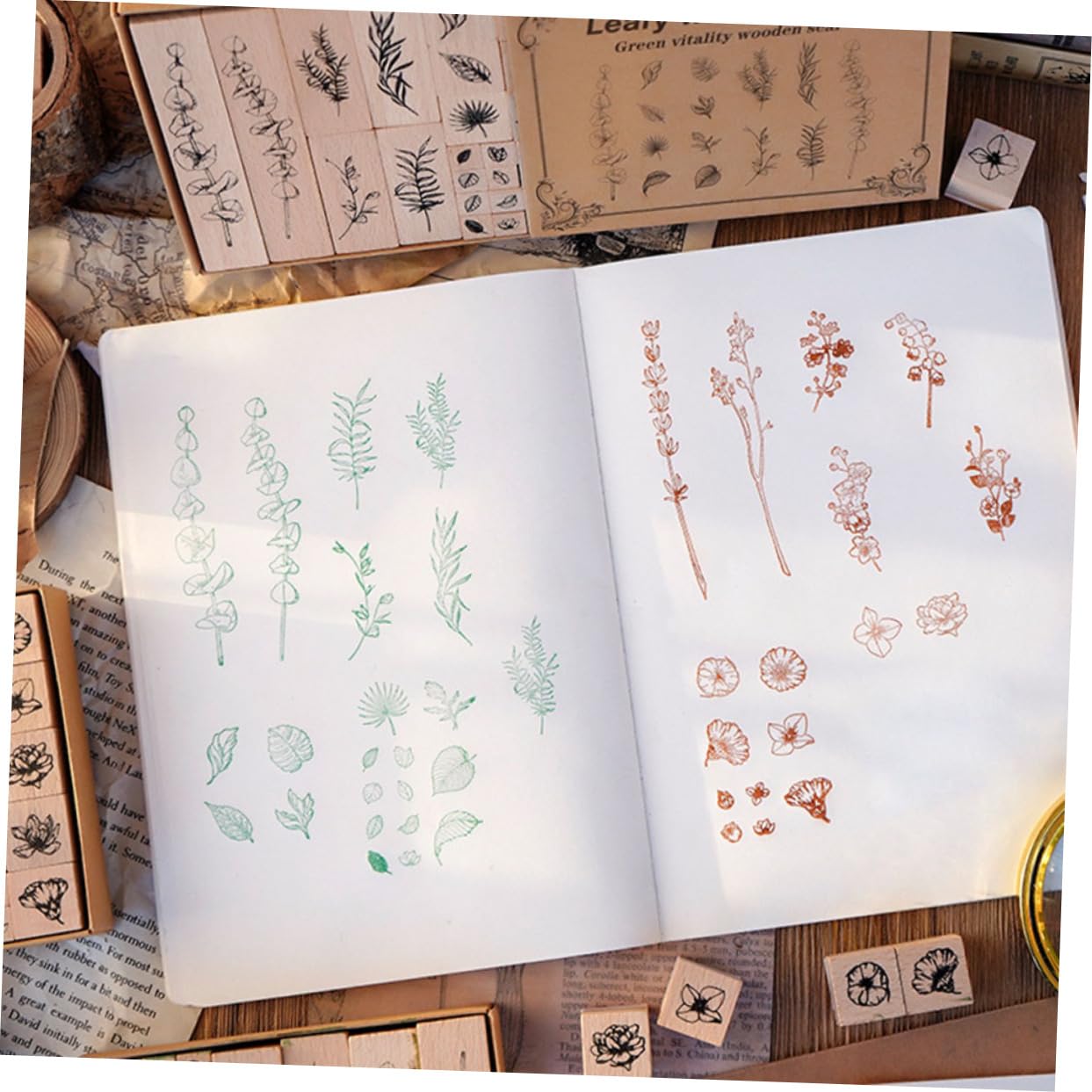 DOITOOL 4 Sätze Pflanzensiegelsatz Mini-stempel Pads Stempeln Scrapbooking-stempel Kleine Briefmarken Benutzerdefinierte Briefmarken Zeitschriftenstempel Für Journaling-zubehör Hölzern