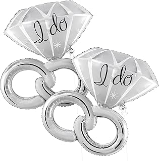 KatchOn Giant Silver Diamond Ring I Do Balloons - 40 Inch, Pack of 2 | Engagement Ring Balloon for Silver Engagement Party Decorations