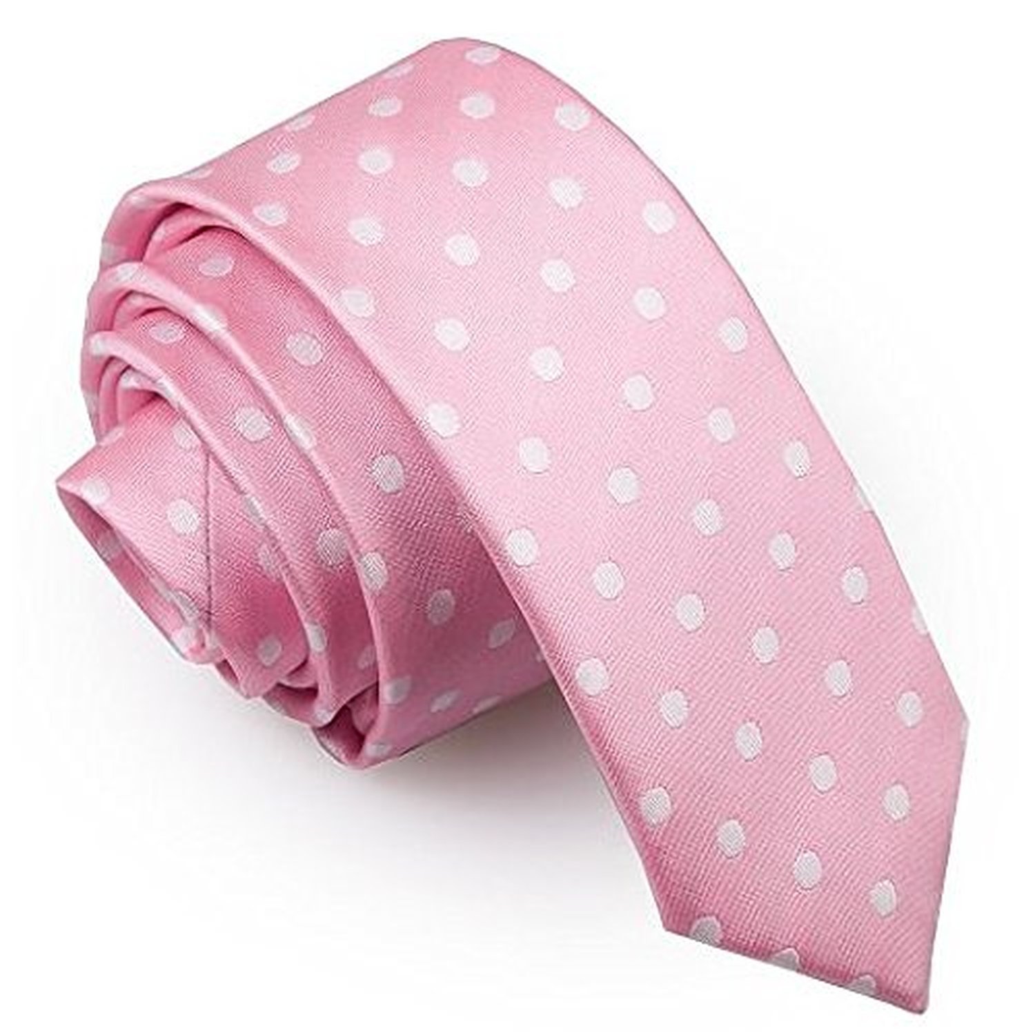 DQT Mens Polka Dot Skinny Tie – 5cm Slim Necktie for Wedding, Business & Formal Wear - Pink