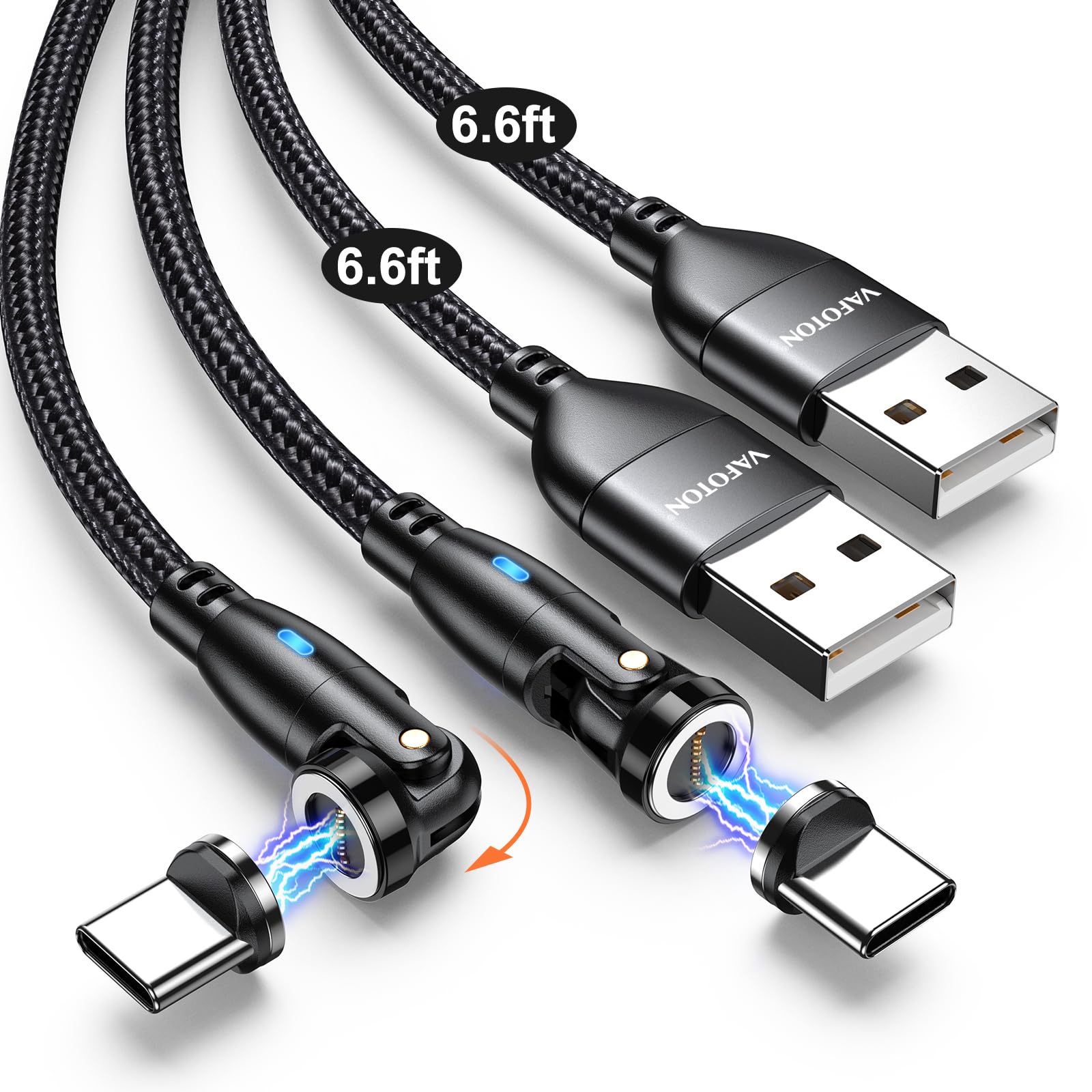 VAFOTON 9PIN Magnetic USB C Charging Cable (2Pack, 6.6/6.6ft), 360°&180° Rotation Magnetic Charging Cable/Magnet Phone Charger/Magnet Charger Cables