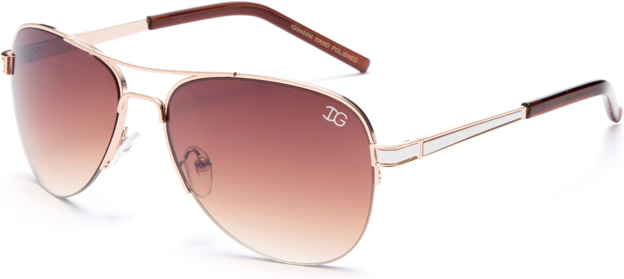 Newbee Fashion - Womens IG Metal Frame Aviator Style Fashion Half Frame Sunglasses