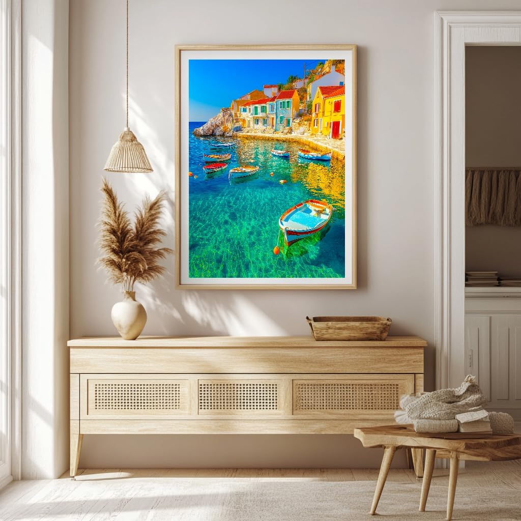 Bgraamiens Coastal Town 1000 Piece Jigsaw Puzzle – Vibrant Mediterranean Harbor Scene Puzzle for Adults – Colorful Boats and Seaside Houses – Challenging and Relaxing Puzzle Gift