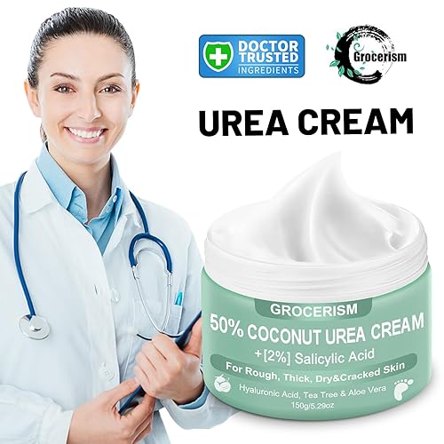 Miniatura 2 de Grocerism Crema de urea 50 por ciento para pies con coco 5.29 onzas  Crema para pies y manos de máxima fuerza con 2% de ácido salicílico, árbol de