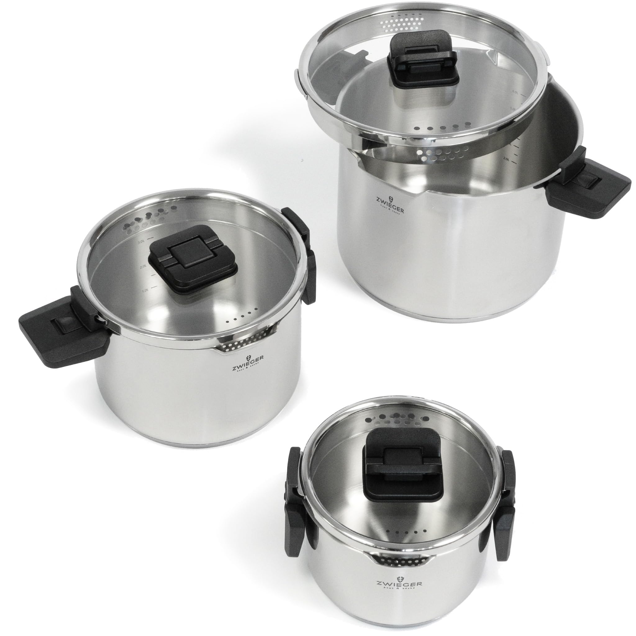 ZWIEGER Stapelbares Topfset Induktion 3-teilig – Kochtopf Set – Edelstahl