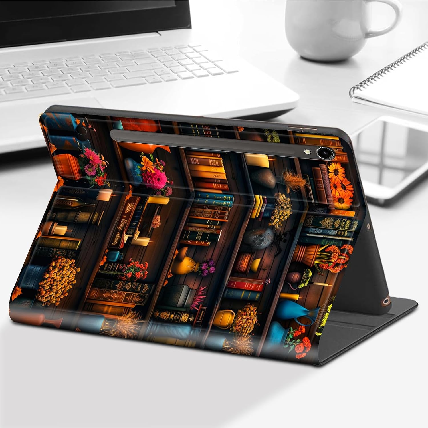 Case for Samsung Galaxy Tab S10 FE 2025/S9 FE 10.9"-Slim Leather Adjustable Stand Smart Cover with S Pen Holder & Auto Wake/Sleep for Tab S9,Vintage Bookshelf