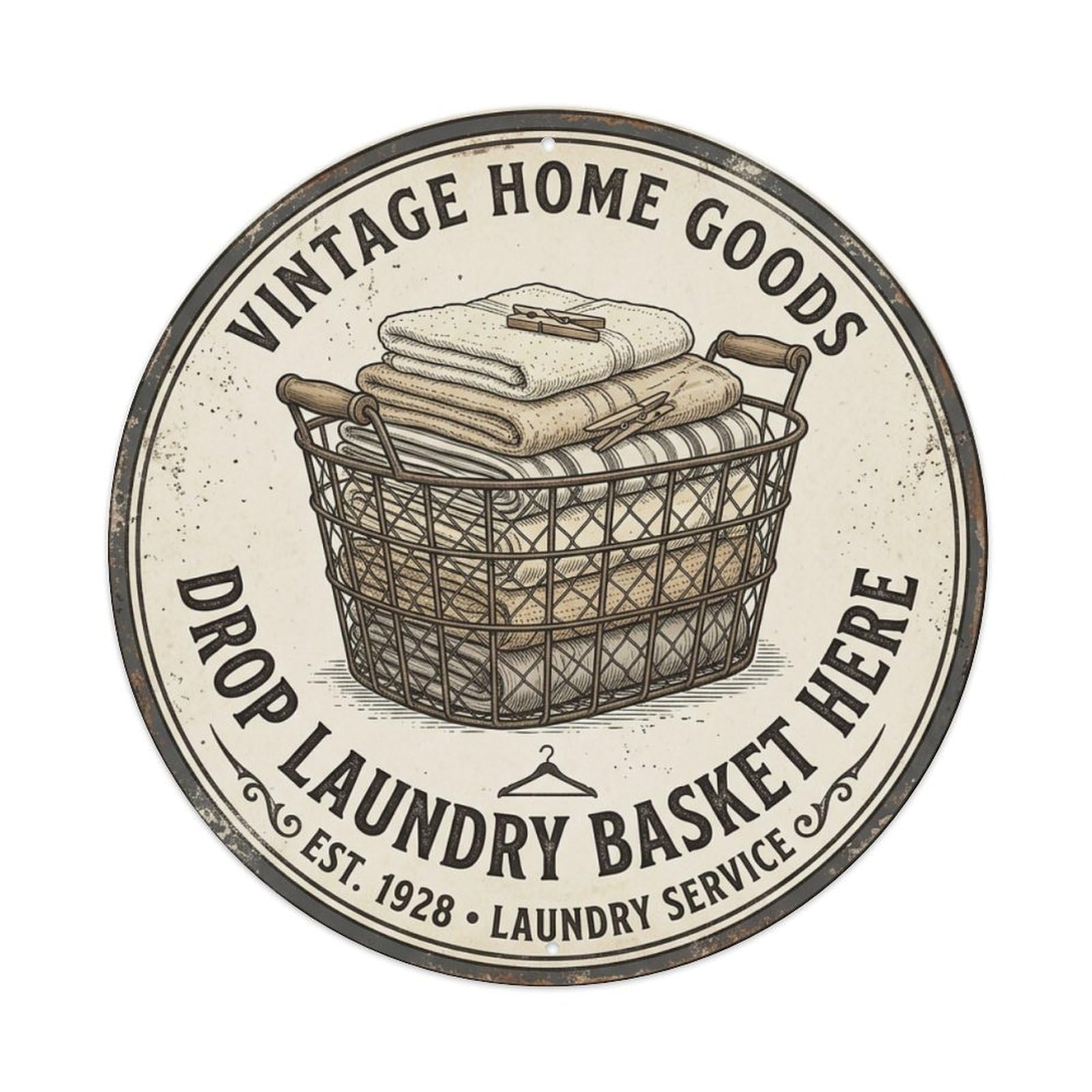 Drop Laundry Basket Here Washroom Door Hanging Metal Tin Sign