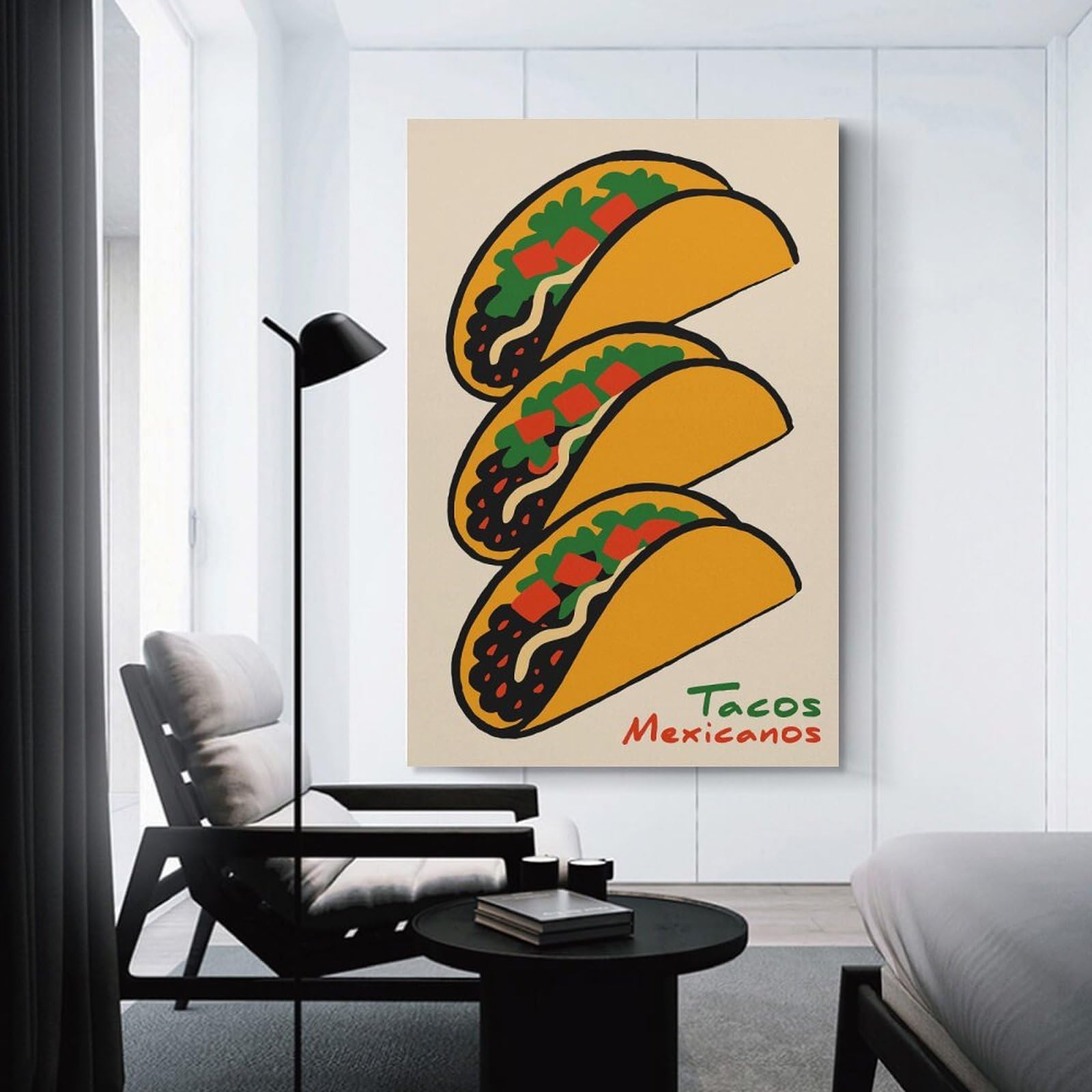 Junmoney Decorative Canvas Print Stack of Tacos Mexicanos Illustration, 12x18inch(30x45cm), for Entrance Spaces, Stair Walls Or Halls, A Neat Decor Update for Hallways