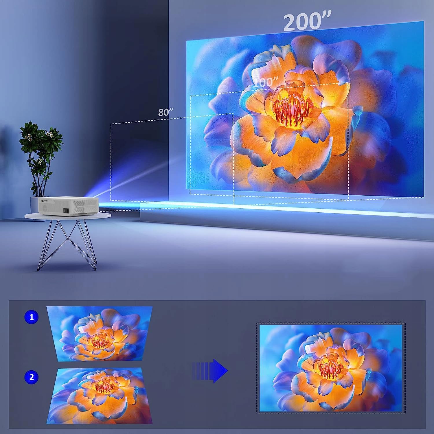 E600H Proyector de cine en casa Proyector LED Video Android 9.0 Smart TV 5.7" Full HD 4K 13500LM 450 Ansi 5000:1 WiFi 2.4/5GHz Bluetooth 5.1 para teléfono/PC/PS5/Xbox/HDMI/4K-Home Cinema