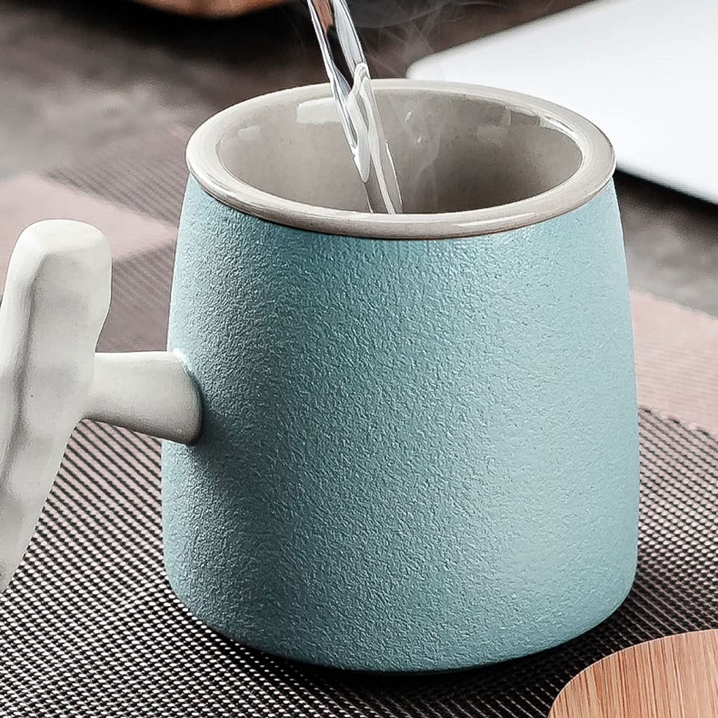 Tasse Becher Büro-Becher, Haushaltsbecher Büro Nordic Becher Holzgriff mit Deckel Paar Wassertasse Retro Keramik Becher Becher mit Holzdesign Handlanzug Kaffeetassen (Color : D)