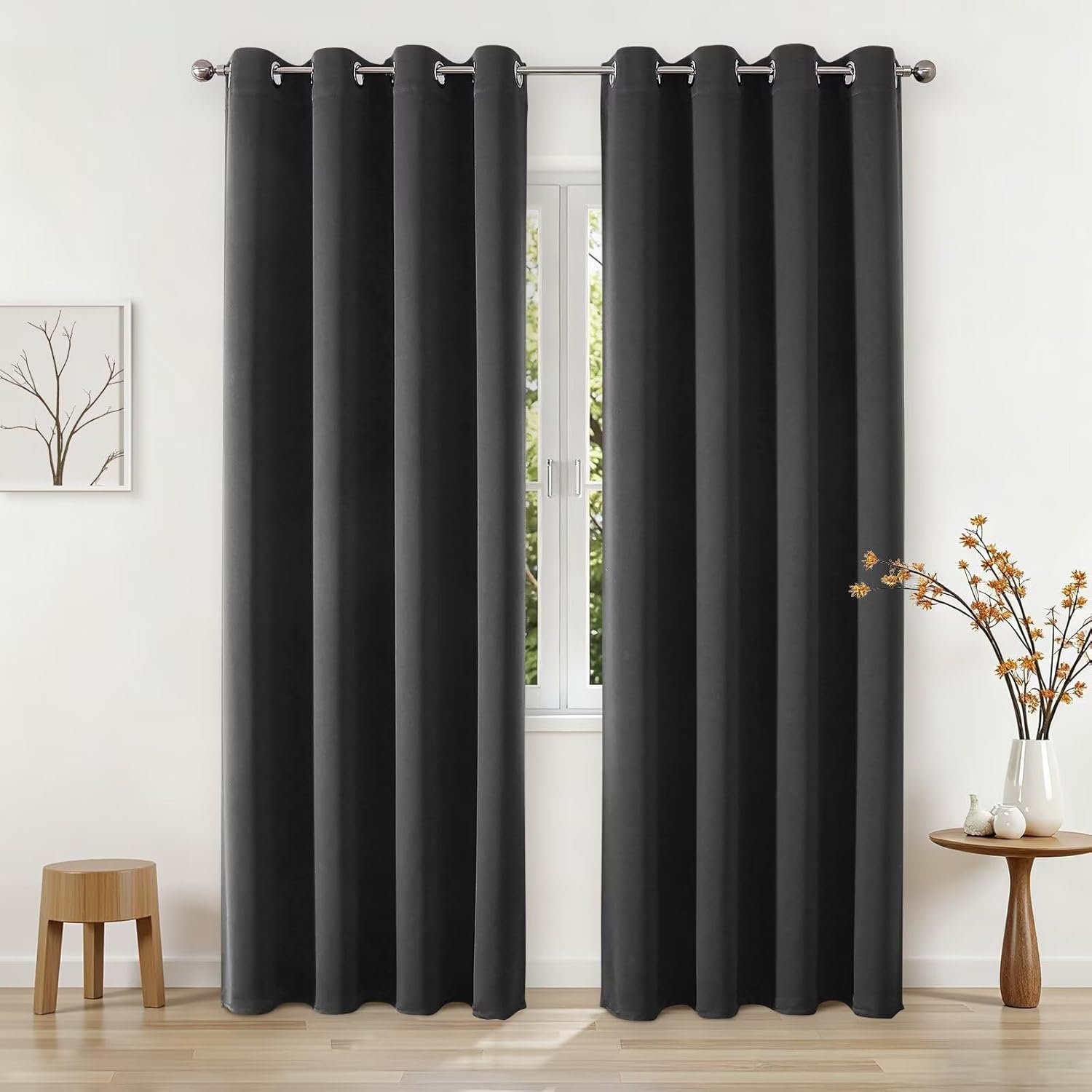Joydeco Blackout Curtains 95 Inch Length 2 Panels Set, Thermal Insulated Grey Curtains & Drapes 2 Burg, Room Darkening Grommet Drapes for Living Room Bedroom Window (Dark Grey, W52 x L95 Inch)