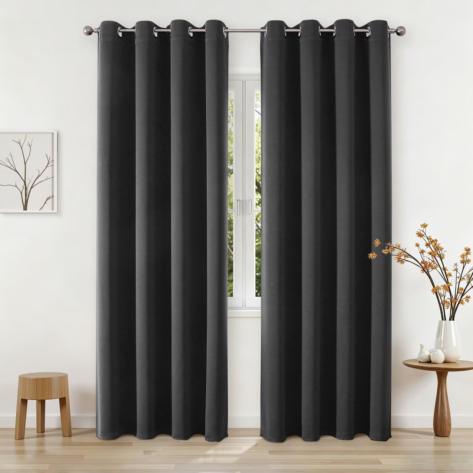 Joydeco Blackout Curtains 2 Panels, Black Out Curtains 84 Inches Long, Room Darkening Grommet Drapes for Bedroom Living Room Windows (W52 x L84 Inch, Dark Grey)