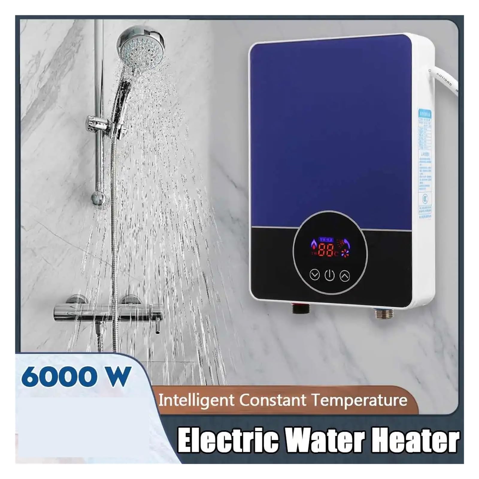 Calentador de Agua Electrico, Calentador De Agua Eléctrico Inteligente De 6000W, Control Remoto, Calentador De Agua Instantáneo Sin Tanque, Cocina, Baño, Ducha, Calentamiento Rápido De Agua(Blue A)