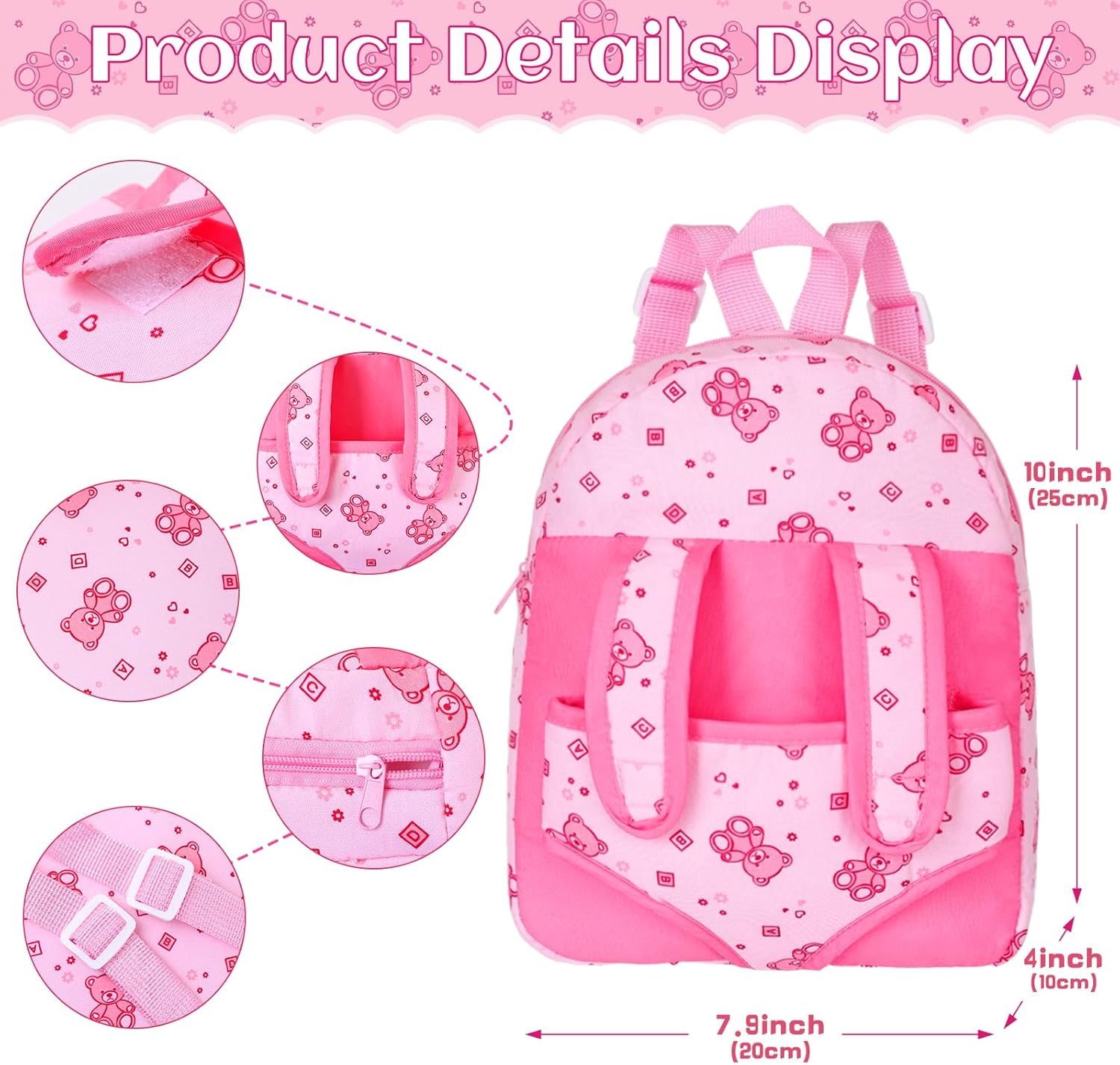 12" Baby Doll With Bear Pattern Backpack Carrier In Gift Box,12 Inch Realistic Baby Dolls With Clothes And Accessories Hanky Pacifier Bottle Pretend Baby Care Toy Collection For Child Toddler 3+ Gifts