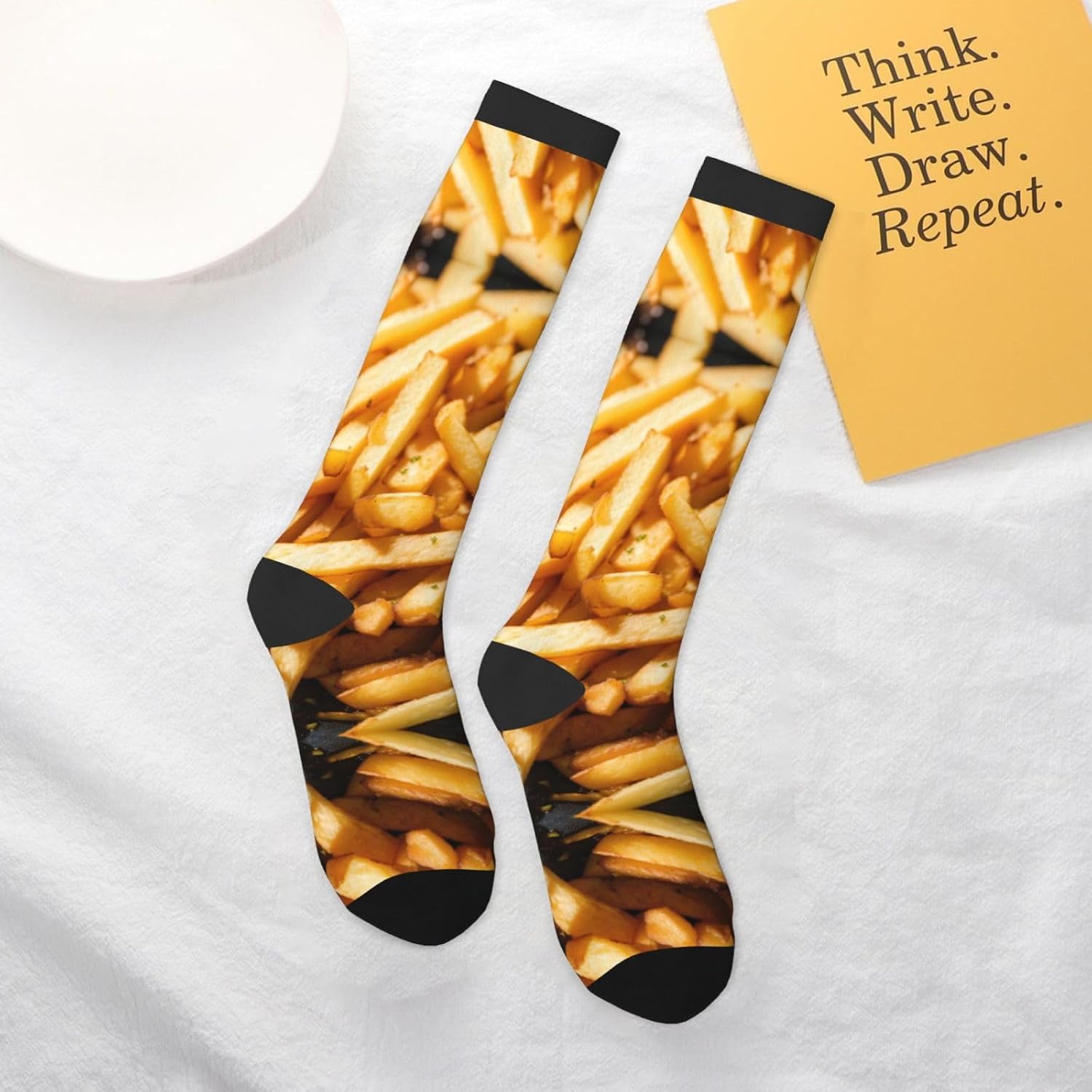 Fast Food Print Breathable Crew Neck Athletic High Socks,Suitable For Sports,Running,And Travel.