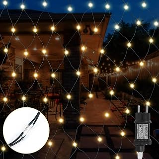 Gresonic 160er LED 1m*2m Lichternetz Lichtervorhang Lichterkette Warmweiß Deko Leuchte Innen und Außen Weihnachten Hochzeit mit Stecker (Warmweiß Dauerlicht Grünes Kabel, 160LED)