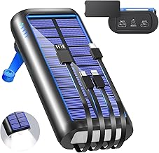 Solar Mobile Battery 22.5W/PD18W 61200mAh [New 2025 Arrival & Fast Charging] Hand-cranked Charging Solar Charger Reviewed by Disaster Prevention Experts Built-in 4 Cables Type-C Mobile Battery Solar