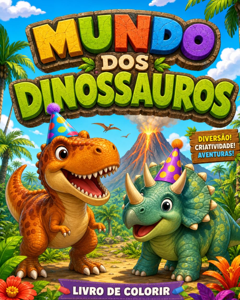 Mundo dos Dinossauros: 35 desenhos fáceis e encantadores para pintar, relaxar e aprender brincando