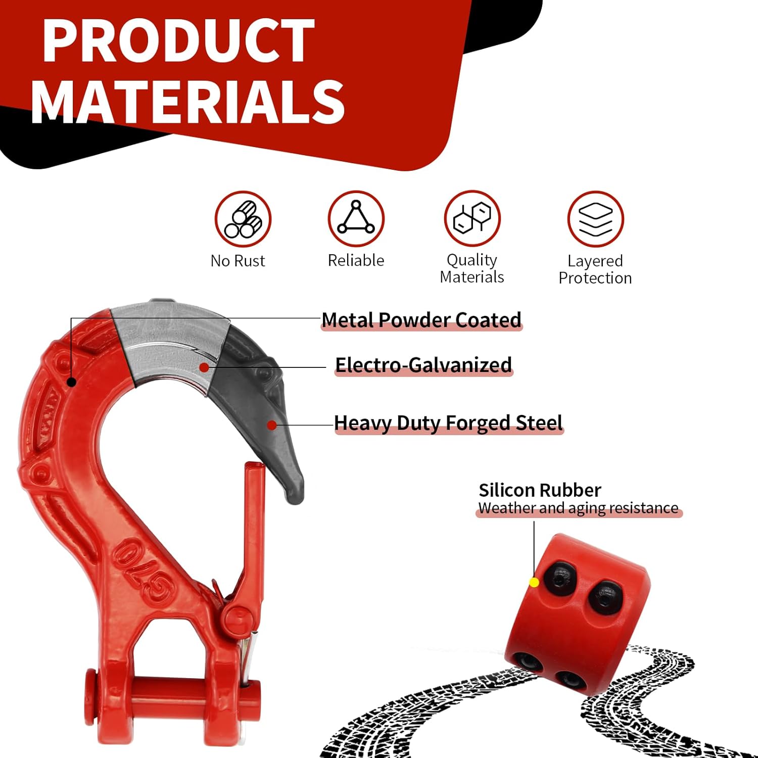 3/8" Winch Hook with Cable Stopper - Grade 70 Safety Steel Max 37478 LBS Winch Cable Hook Stopper Set for Winch Rope,UTV,ATV,Off-Road (Overall red) - Image 3