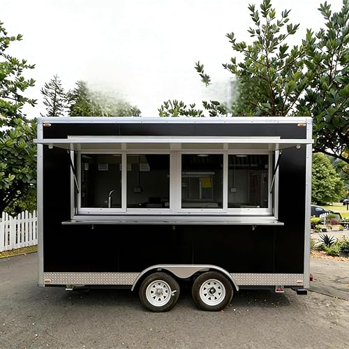 Food Trailer Truck， Fully Equipped Mobile Kitchen for Hot Dogs， Burgers， Fries & Fast Food Business， 4 Wheel Concession Cart
