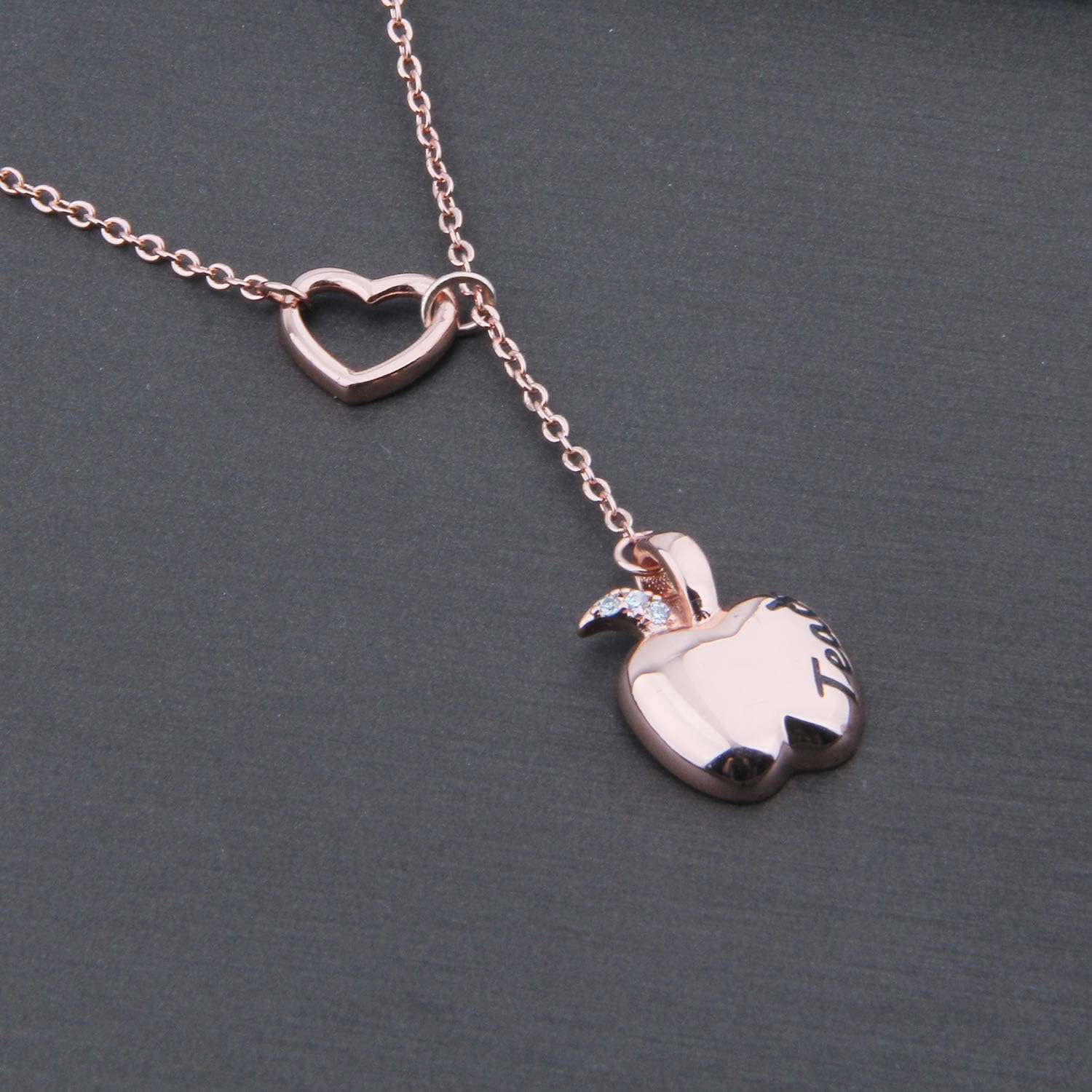 ENSIANTH Teacher Necklace Teachers Gift Apple Pendant Lariat Necklace Thank You Gift For Teacher