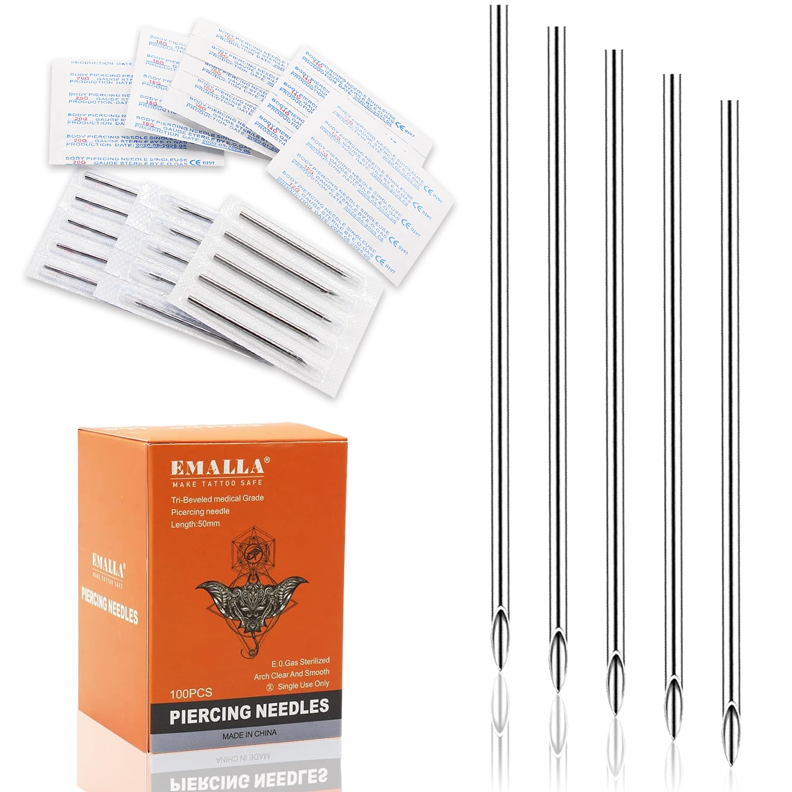 20G 100pcs Professional Piercing Needles - 316L Stainless Steel Jewelry Needles Hollow Design, Micro Tips for Ear & Septum Precision Piercing