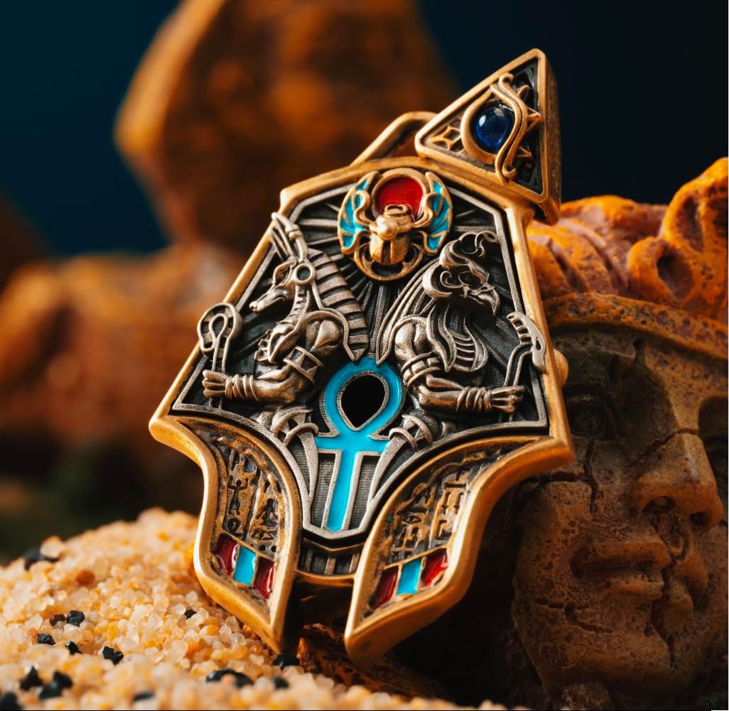 COPPERTIST.WU Eye of Horus Spinner Pendant Necklace — Rotating Egyptian Amulet with Gemstone Inlay Talisman Jewelry, Brass&White Bronze& Copper