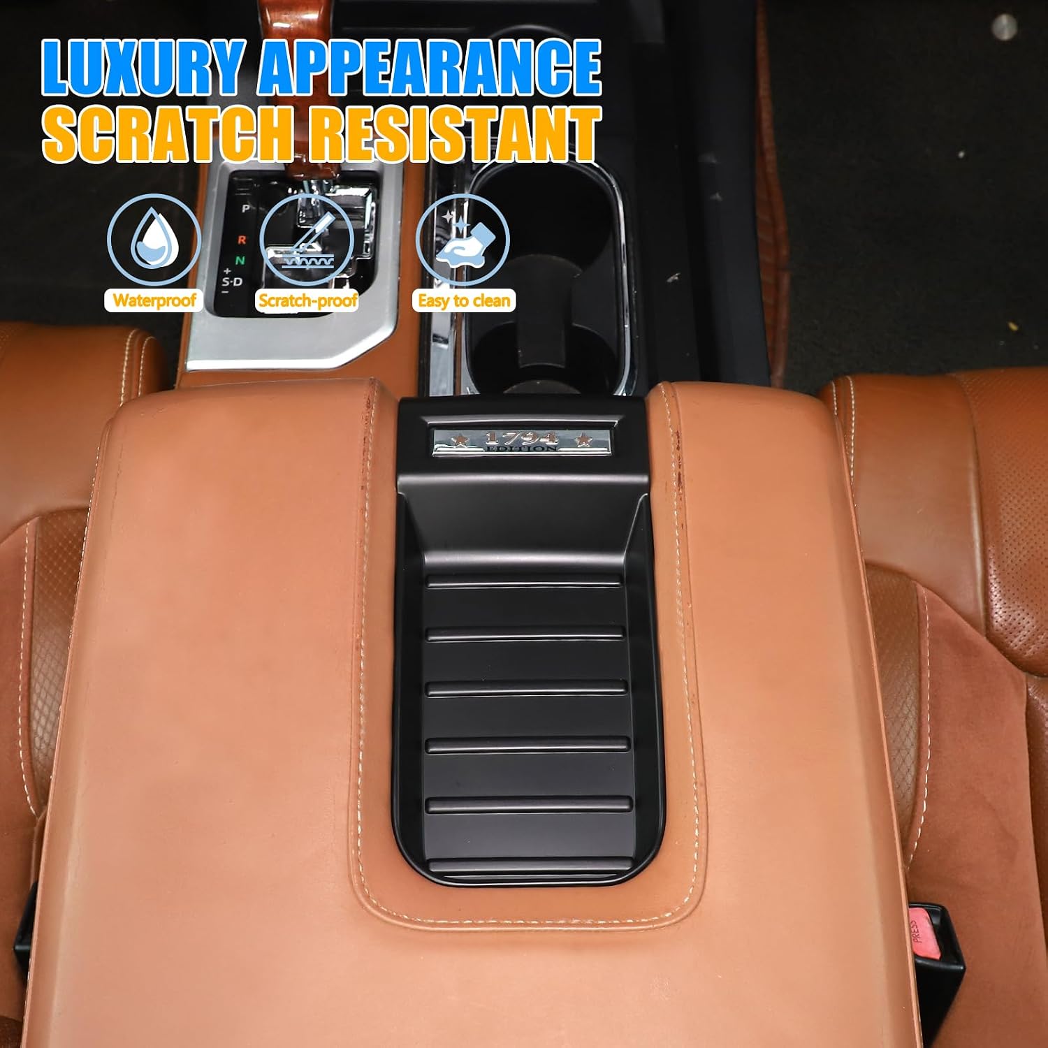 Center Console Armrest Box Storage Box Cover Slot Sticker Car Accessories for Toyota Tundra 2014-2021 ABS Plastic (Matte Black)