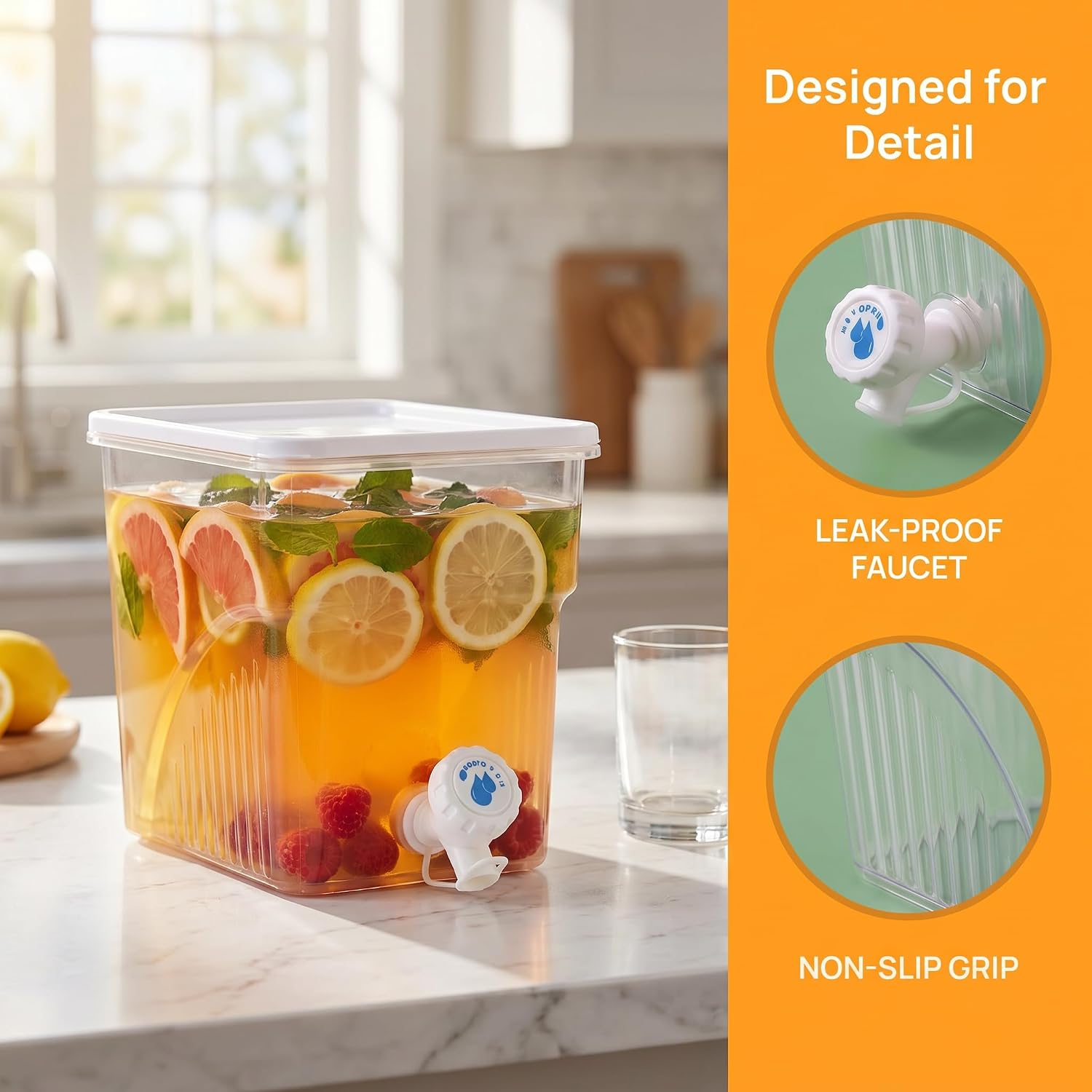 2 Pcs 1.3 Gallon Fridge Beverage Drink Dispenser with Spigot, Slim Plastic Water Dispenser Cold Drink Dispenser Leakproof for Indoor Outdoor Party BBQ Wedding