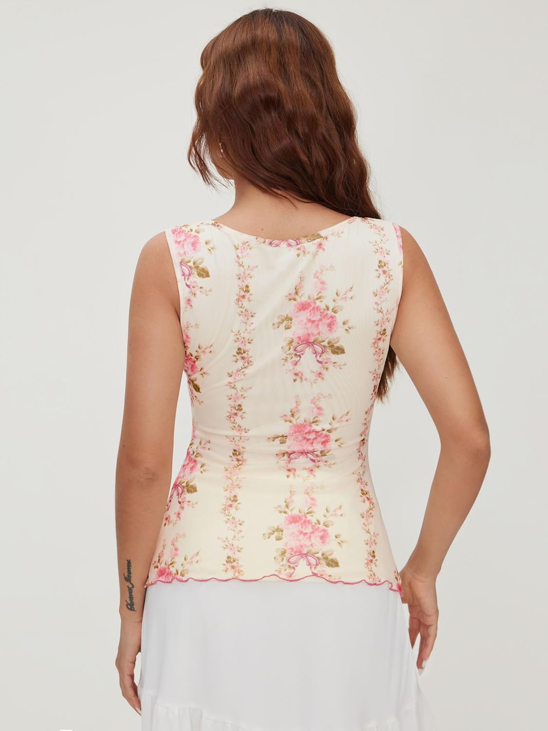 CIDER Square Neck Sleeveless Wrap Tank Tops for Women Tie Front Cute Floral Peplum Tops Summer Vacation Outfit - Image 3