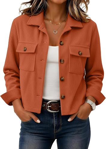 Long Sleeve Shirts for Women Corduroy Jacket Crop Shacket Winter Coats