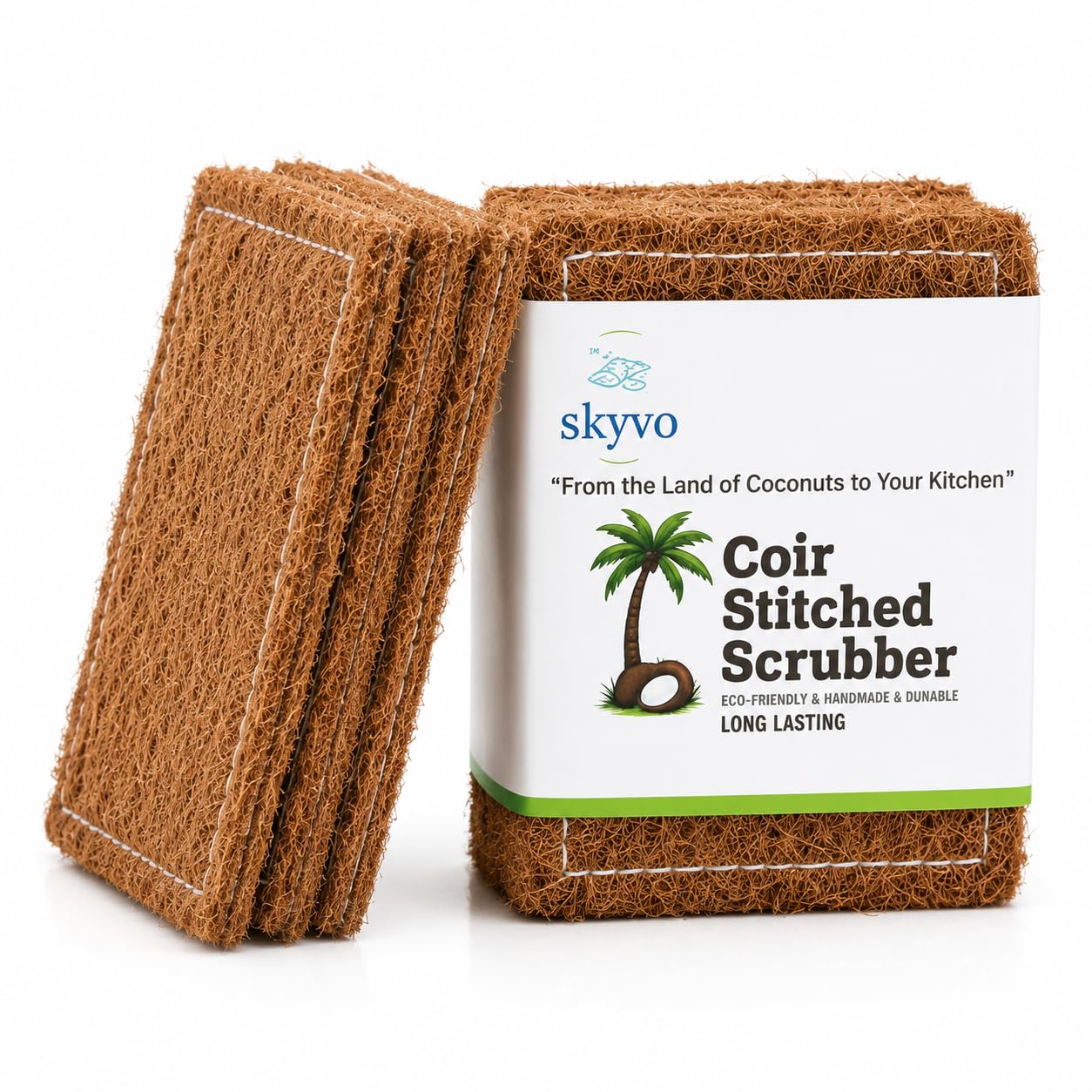 Skyvo Coir Stitched Scrubber | 100% Natural Coconut Fiber Dish Sponge | Durable Hand-Stitched Scour Pads for Kitchen & Home | Eco-Friendly, Biodegradable & Scratch-Free | Set of 5-image-35