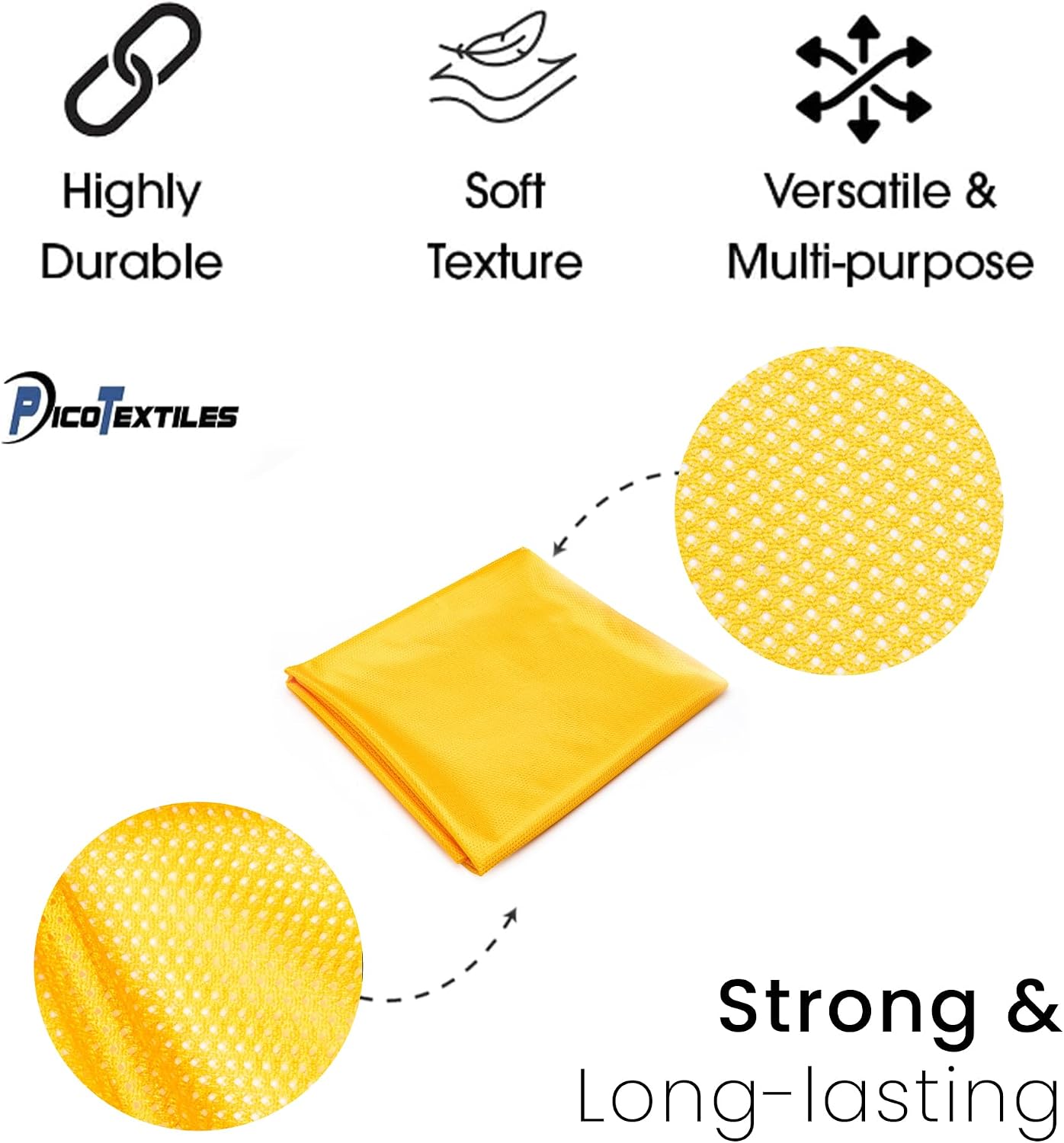 Pico Textiles 3 Yards Bolt - Gold Polyester Micro Mesh Jersey Fabric - 60" Wide - Small Holes - Durable Athletic Mesh Fabric for Sewing Soccer & Basketball Jerseys Uniforms