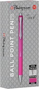 Tixx Pink Ballpoint Pen [Pack of 12] Soft Grip Barrel with Hybrid Gel Ink for Smudge-Free and Ultra-Smooth Writing [50490]