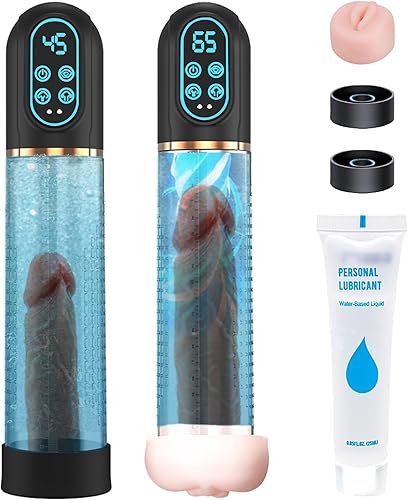 Bomba de pene extensor de pene con lubricante, vibrador 3 en 1 para hombre, bomba de vacío eléctrica para pene con 5 modos de succión y 3 modos de