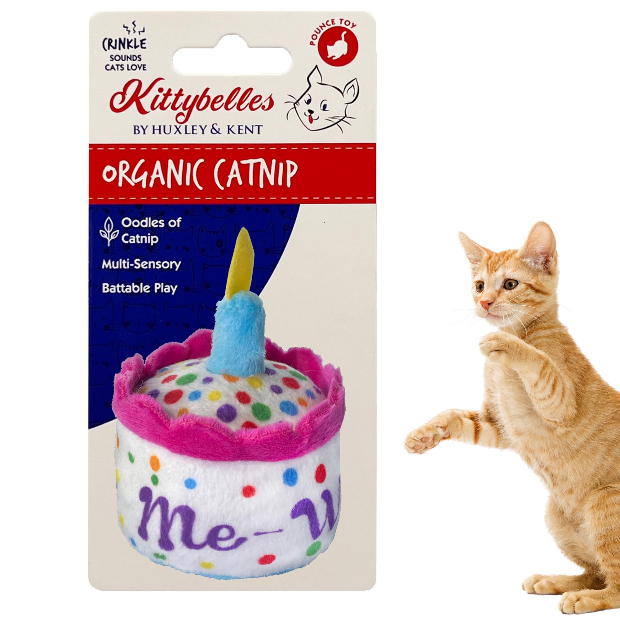 Huxley & Kent Plush Cat Toy - Mewow Cake - Birthday Strong Catnip Filled - Plush Interactive Kitten and Cat Toy with Catnip and Crinkle - Kittybelles