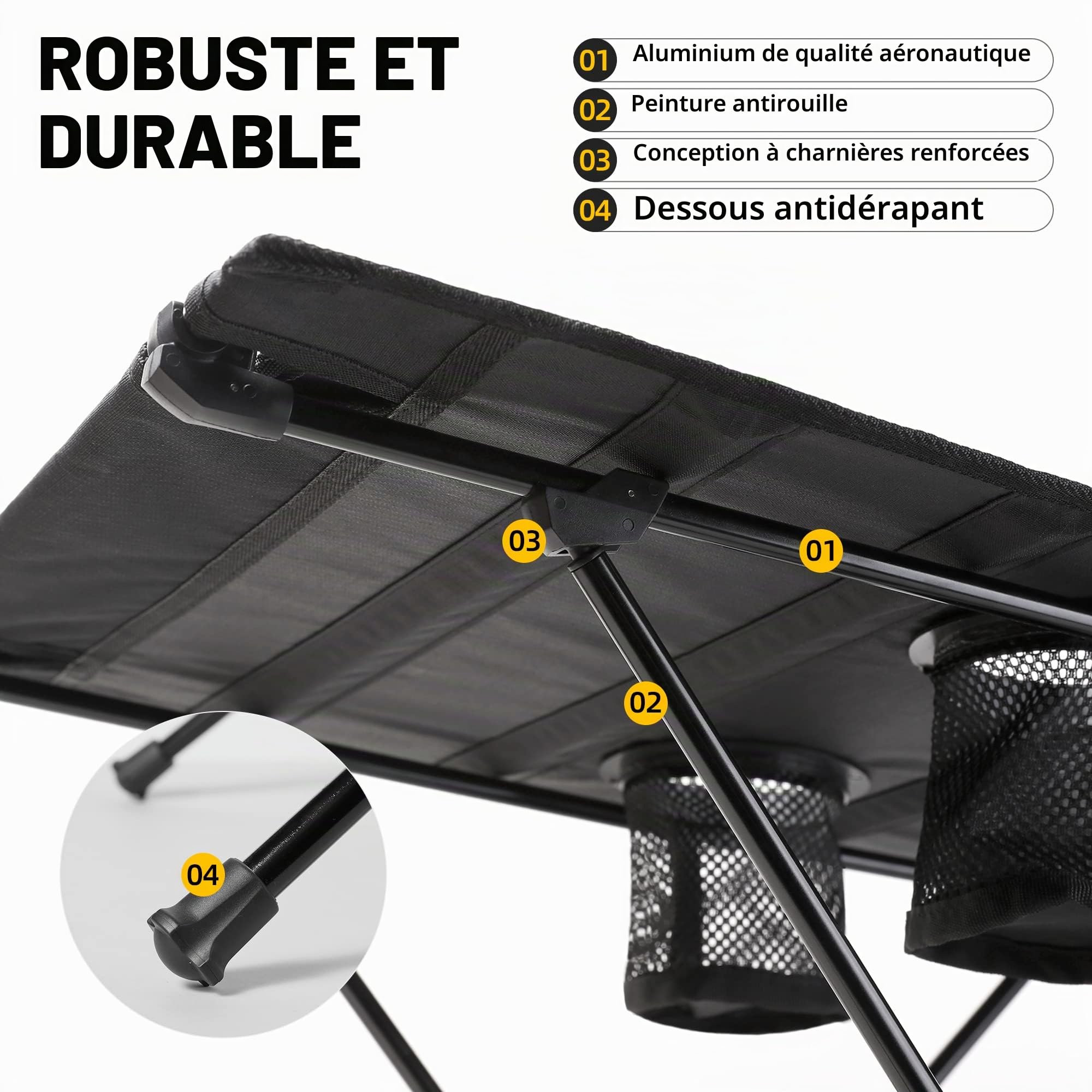 Zune Lotoo Table de Camping Pliante Légère, Mini Table Pliante Portable avec 60 x 40 x 40 cm Sac en Filet et Sac de Transport pour Exterieur Randonnée Pêche Pique-Nique