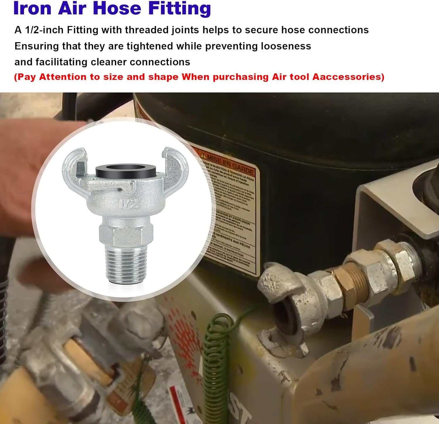 1/2'' NPT Air Hose Fitting -2 Lug Universal Coupling Chicago Fitting for Female and Male End （0.5" NPT Male)-2 Pcs