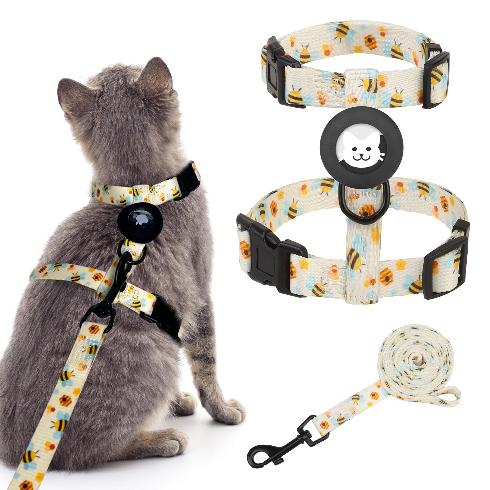 Harnais anti-évasion pour chat avec étui de protection Airtag intégré