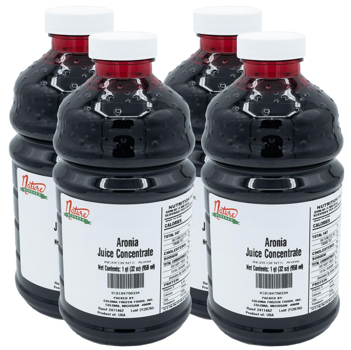 Nature Blessed 100% Pure Aronia Berry Juice Concentrate - 4 Quarts (4/32 fl oz bottles), Especially good for Home Vintners, Home Brewers, Smoothies, a Refreshing Drink or Making Jelly